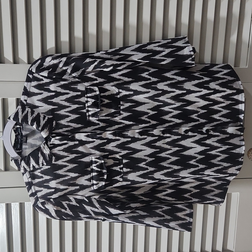 Black and white button front shirt